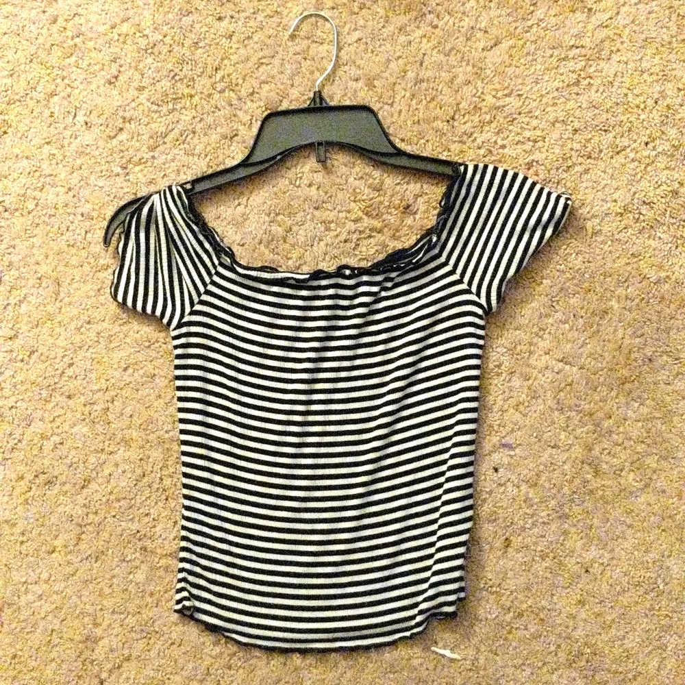 Size 12 black & white striped off-shoulder t-shirt